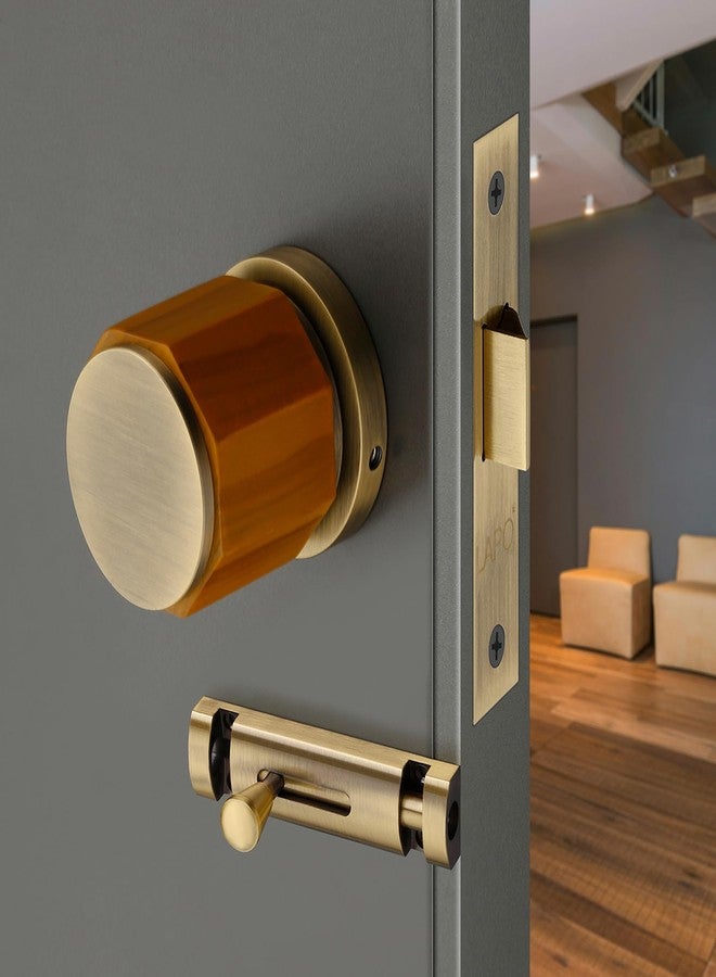 LAPO قفل نقر نحاسي فاخر من لابو لأبواب الحمامات والشرفات | طقم مقابض بدون مفتاح مع مزلاج للأطفال للحمامات والمنازل والفنادق | لمسة نهائية عتيقة | متانة فائقة | ضمان 3 سنوات Ro-158 - Image 1